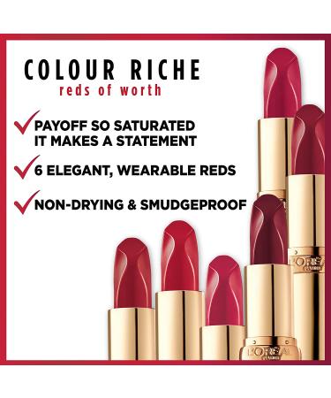 L'Oreal Paris Colour Riche Long Lasting Red Lipstick with Argan Oil & Vitamin E - 188 Respected Red - 0.13 oz - Buy Online on SooperMarket.com