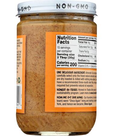 Once Again Natural Creamy Roasted Almond Butter - Unsweetened & Salt-Free - 16 oz - Buy Online on SooperMarket.com