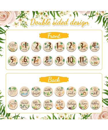 16-Piece Wooden Jungle Animal Baby Milestone Cards | Double-Sided Safari Monthly Markers for Newborn Photos | Baby Shower Photo Props - Buy Online on SooperMarket.com