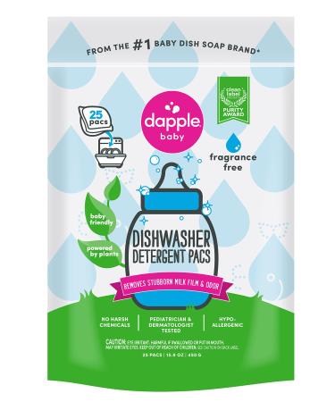 DAPPLE Baby Dishwasher Pacs, Fragrance Free Dishwasher Pods, Plant Based, Hypoallergenic, 25 Count