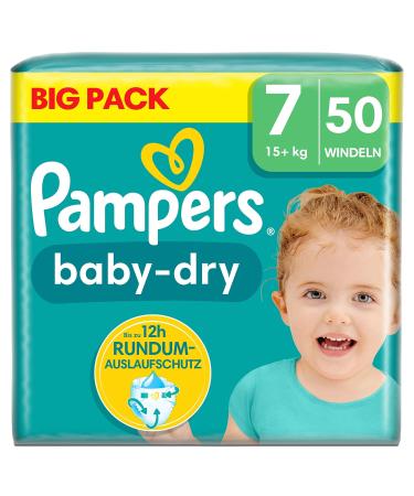 Pampers Baby-Dry Size 7 50 Nappies 15kg+ (Old Version)