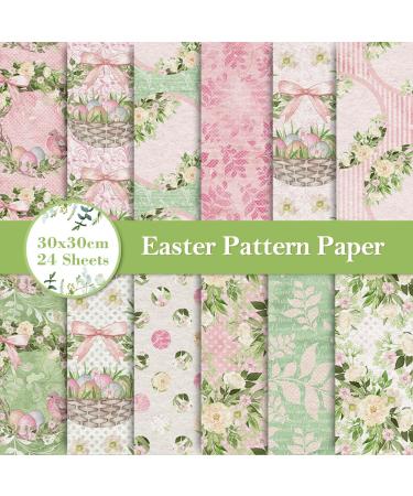 Whaline 12 Designs Spring Easter Pattern Paper 24 Sheet Vintage Floral Pastel Scrapbook Paper Double-Sided Decorative Craft Paper Folded Flat for Easter Card Making Scrapbook Photo Decor  30 x 30cm