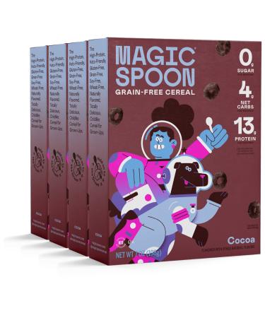 Magic Spoon Cereal Cocoa 4-Pack - Keto Gluten & Grain Free Low Carb High Protein Zero Sugar Non-GMO Breakfast Cereal