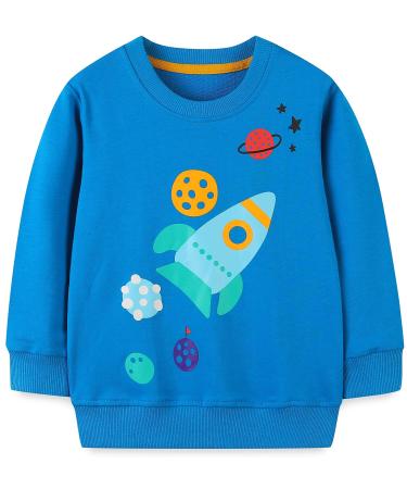 Boys Sweatshirt for Kids Dinosaur Jumper Cotton Casual Top Long Sleeve Pullover T-Shirt Toddler Girls Shirts Baby Clothes 1-8 Years 5-6 Years Rocket