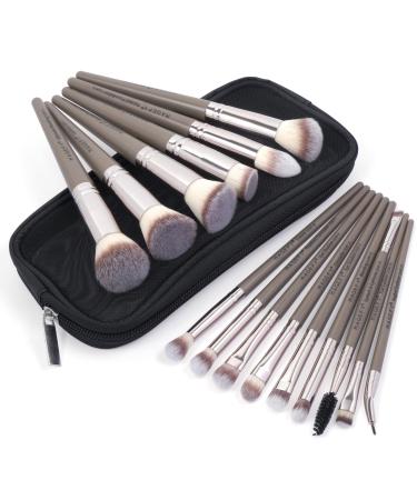 Magefy Make up brush set 15 pieces high-quality synthetic make-up brushes with case foundation powder concealer eyeshadow makeup brush set (champagne)