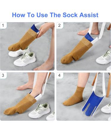 Antdvao Sock Aid Kit- Easy to Put on Take Off Socks Support Stocking Aid Light and Easy to Wear Shoe Horn with Hooks Suitable for Independent Living Aids Help Put on Shoes/Socks/Shirts (Blue) - Buy Online on SooperMarket.com