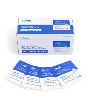 Alcohol Wipes, 100 Count | Medical & Professional Sterile Alcohol Prep Pads | Individually Wrapped 2-Ply Antiseptic Alcohol Pads Great for Fist Aid Kits & Personal Use | 100 Surgical Alcohol Swabs Medium (Pack of 100)