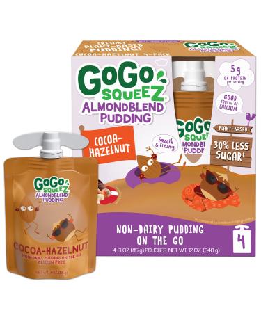GoGo squeeZ AlmondBlend Pudding, Cocoa-Hazelnut, 3 oz. (4 Pouches) - Non-Dairy Almond Pudding Kids Snacks - Pantry Friendly Snack - No Preservatives - Gluten Free Snacks for Kids