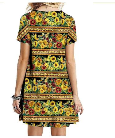 2022 Women's Casual Crewneck Tshirt Dress - Yellow Large, Tropical Print Boho Beach Sundress - Buy Online on SooperMarket.com