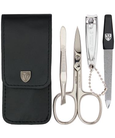 Three swords - 4 pcs.Nail care set 'Capri' |High quality nailetui for manicure and pedicure.Color: Black Leather |Contents: nail scissors nail clippers tweezers sapphire nail files black / synthetic leather