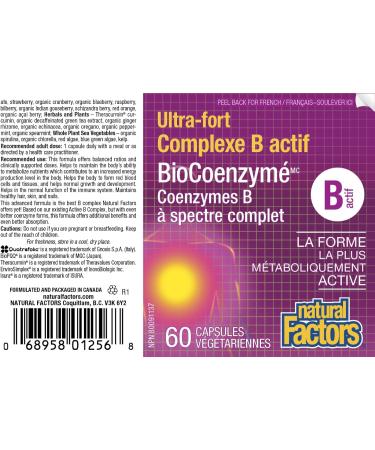 Natural Factors - Ultra Strength Active B Complex 60 v-caps - EnviroSimplex Processed Plant Extracts BioCoenzymated - Buy Online on SooperMarket.com