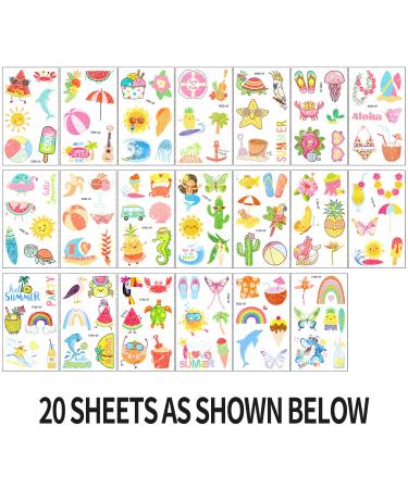 Glitter Summer Tattoos for Kids & Adults - Hawaiian Luau Themed, Waterproof Stickers for Pool Parties & Beach Decor - Buy Online on SooperMarket.com