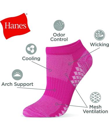 Hanes Women's Performance Cool Compression No Show Socks 6 Pair Pack - Grey/Purple/Pink Design - Buy Online on SooperMarket.com