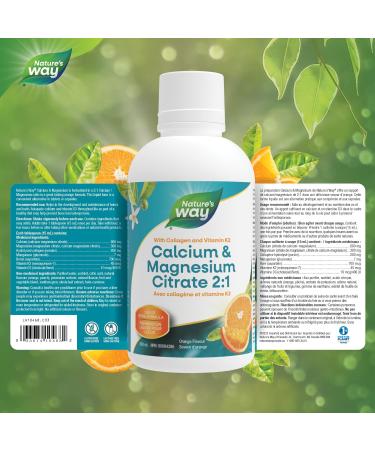 Nature's Way Calcium and Magnesium Citrate 2:1 - Liquid Supplement with Vitamin D3 Vitamin K2 and Collagen Helps Support the Maintenance of Bones and Teeth Orange Flavour 500 mL - Buy Online on SooperMarket.com