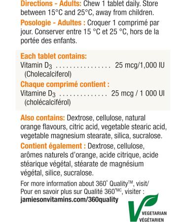 Jamieson Melatonin 5 mg Extra Strength - Chocolate Mint Flavour Fast Dissolving Tablets 100 Count (Pack of 1) & Chewable Vitamin D3 1 000 IU - Natural Tangy Orange 100 Count (Pack of 1) - Buy Online on SooperMarket.com