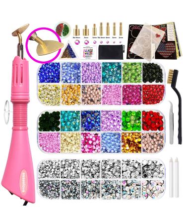 Bedazzler Kit with Rhinestones, Hotfix Applicator, DIY Hot Fix Rhinestone Setter, Hot Fixed Wand Tool Kit, 3560 Pcs, Crystal AB, Clear, 14 Colors, Tweezers, Gem Picker, Brush, Trays, Bag