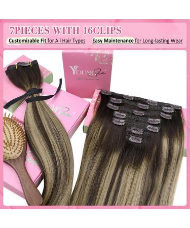 Buy Youngsee Real Hair Ombre Clip-in Extensions 40cm | Brown Blonde 120g Remy Hair | 7PCs #4/18/4 - Buy Online on SooperMarket.com