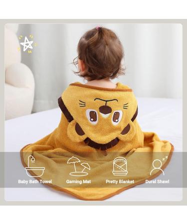 Bamboo Hooded Baby Bath Towel | Toddler Wearable Blanket | Lion Animal Bathrobe 75x75cm - Buy Online on SooperMarket.com