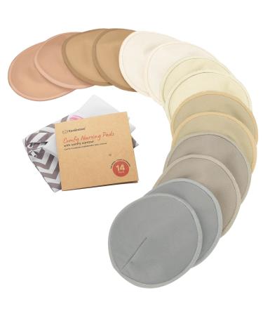Organic Nursing Pads - 14 Washable Viscose Derived from Bamboo Breastfeeding Pads Wash Bag Reusable Breast Pads for Breastfeeding Nipple Pads for Breastfeeding Essentials(Earth L 4.8") Earth 14pk L 4.8"