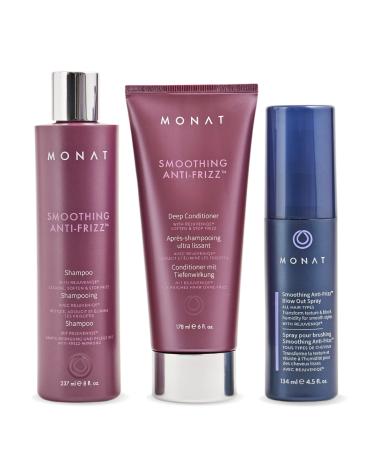 MONAT Smoothing Anti Frizz System Frizz Resistant Hair Care with Anti Frizz Shampoo Frizz Control Conditioner & Blowout Styling Spray Professional Hair Smoothing Hair Therapy for Frizz