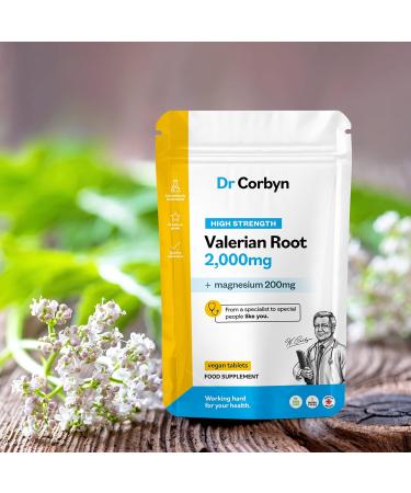 Dr Corbyn Valerian Root 2000mg - 120 Tablets | High Strength Valerian Supplement with Magnesium 200mg | Promotes Inner Calm & Supports Sleep | Vegan & UK Made | 121 count - Buy Online on SooperMarket.com
