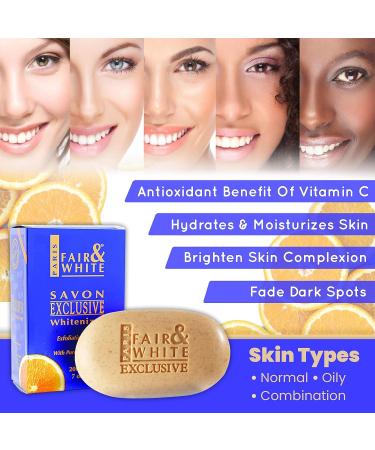 Fair and White Exclusive Exfoliating Soap 7 oz - Skin Brightening Bar with Vitamin C and Shea Butter - Buy Online on SooperMarket.com