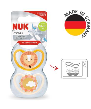 Nuk Space Schnuller Pacifier - BPA-Free Silicone Extra Ventilation 18-36 Months Lion & Sun Design 2 Beige Pieces - Buy Online on SooperMarket.com