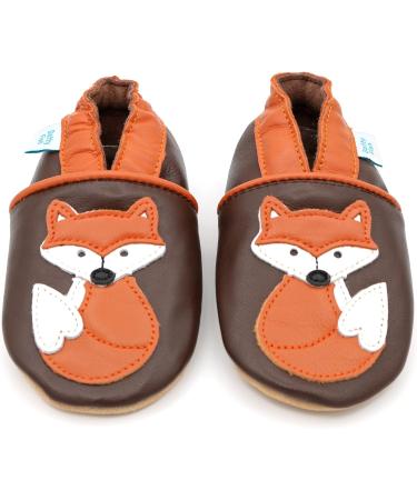 Dotty Fish Soft Leather Baby Shoes for Boys | Non Slip Toddler Shoes with Brown and Orange Fox Design | 0-6 Months - 4-5 Years - Buy Online on SooperMarket.com