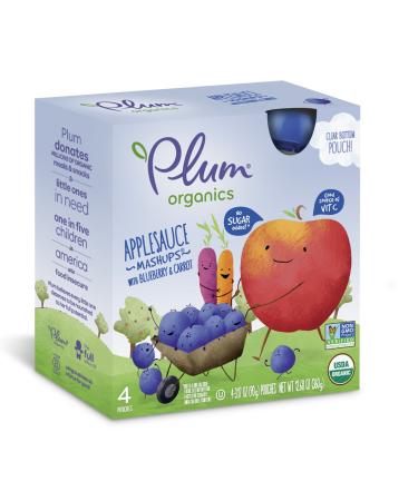 Plum Organics Applesauce Pouches | Mashups | Blueberry and Carrot | 3.17 Ounce | Bundle of 6 Boxes with 4 Pouches Each | Organic Food Squeeze for Kids, Toddlers Blueberry & Carrot