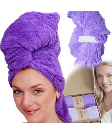 Leporem 2 Pack Microfiber Hair Towel - Huge (43 inch X 30 inch) Super Absorbent Hair Wrap with 2 Elastic Bands (Hydrangea Purple)