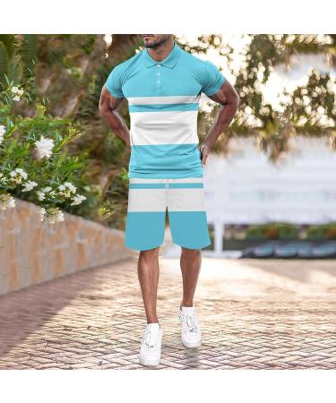BEUU Men's Summer Casual Sports Set | Short Sleeve Polo Shirt & Shorts | Sky Blue XL - Buy Online on SooperMarket.com