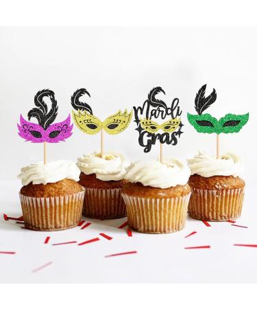 Cyodoos 24Pcs Masquerade Masks Cupcake Toppers Color Glitter Bachelorette Party Mask Cupcake Food Fruit Picks Masquerade Mardi Gras Party Baby Shower Birthday Party Cake Decor Supplies Masks1 - Buy Online on SooperMarket.com