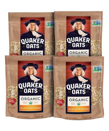 Quaker Old Fashioned Rolled Oats USDA Organic Non GMO Project Verified 24oz Resealable Bags (Pack of 4) Organic Standard Old Fashioned