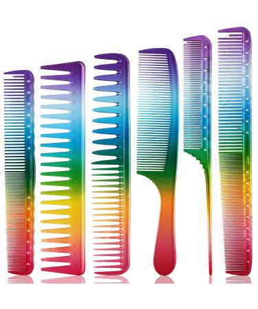 6 Pieces Rainbow Hair Comb Hair Cutting Comb Salon Hair Comb Rainbow Rat Tail Comb Portable Hair Cutting Comb Teasing Comb for Various Hair Types for Christmas Present