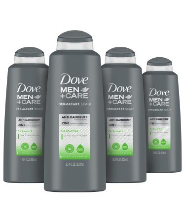 Dove Men+Care 2-in-1 Shampoo and Conditioner For Oily Hair Oil Balance Hair Care With Hydrolock Complex 20.4 oz 4 Count