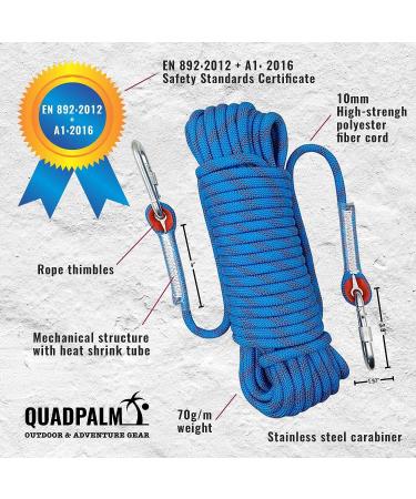 QUADPALM Grappling Hook and Rope 10M (32ft) - Multifunctional Heavy Duty Survival Gear - Stainless Steel Folding Claws - Blue - Buy Online on SooperMarket.com