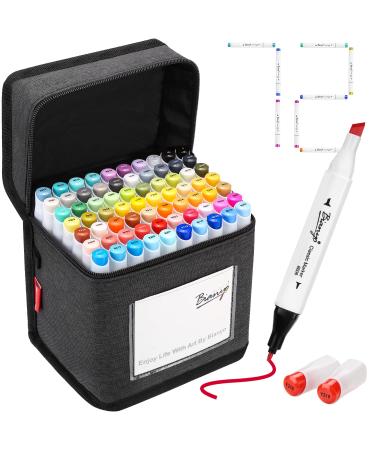 Bianyo Classic Series Alcohol Markers Set, Pack of 72, Dual Tip Bullet & Chisel Art Marker Set, Black Case with a Designable Card for Coloring, Drawing, Sketching, Outlining, Highlighting, Designing 72 Primary Colors, Black Bag
