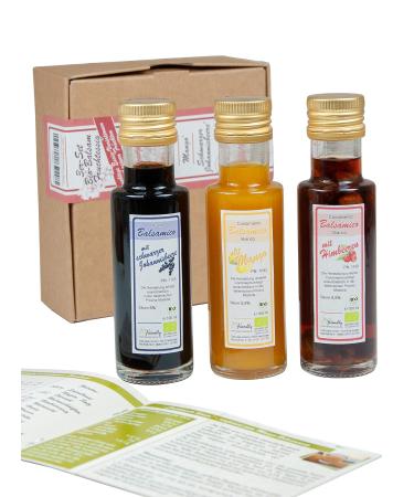 direct&friendly organic gift set and tasting set 3x100 ml bottles of organic balsamic vinegar balsamico mango currant raspberry