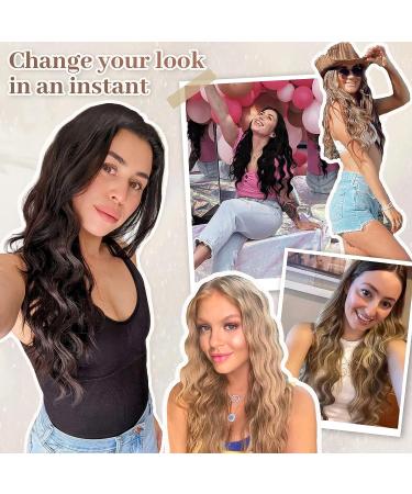KooKaStyle 20 Inch Ash Brown mix Platinum Blonde Hair Extensions - 4PCS Clip in Long Beach Wavy Double Weft Thick Natural Hairpieces for Women - Full Head Coverage - Buy Online on SooperMarket.com