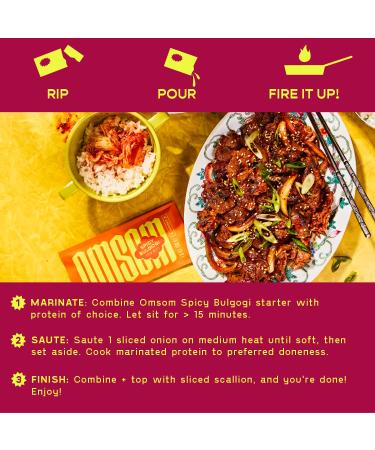 Omsom Korean Spicy Bulgogi Sauce - All-In-One Asian Sauce Packets | BBQ Marinade & Stir-Fry | Gochujang, Vegan, Gluten-Free, Non-GMO | 3 Packets (2.4 oz) - Spicy Korean BBQ - Buy Online on SooperMarket.com