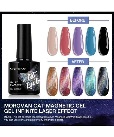 Morovan Cat Eye Gel Nail Polish Kit with UV Light - Black Solid Colors - Gel Liner, Base Coat, and Top Coat - Complete Gel Nail Polish Set - Buy Online on SooperMarket.com