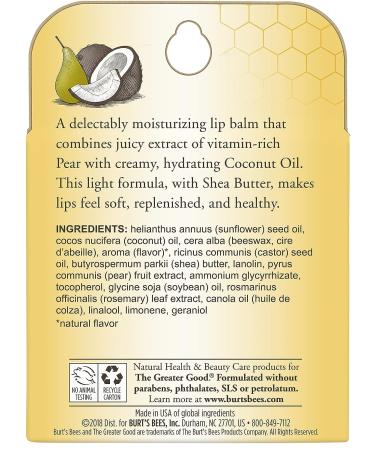 Burt's Bees Coconut & Pear Lip Balm - 100% Natural Moisturizing Formula (4 Tubes) - Buy Online on SooperMarket.com