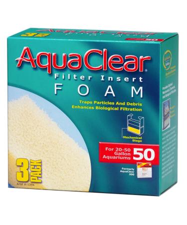 AquaClear 50 Foam Filter Inserts, Aquarium Filter Replacement Media, 3-Pack, A1394