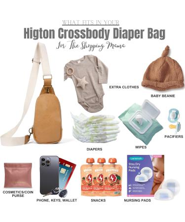 Higton Original Crossbody Diaper Bag - Small Compact Light Brown with Ivory Strap | Organized & Stylish for Parents - Shop Now! - Buy Online on SooperMarket.com