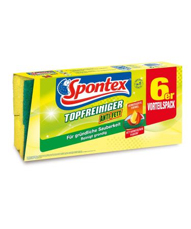 Spontex potted cleaner sponge anti-fat 6 Pack cleaning sponge with high fat solving power with handlebar for stubborn dirt 1 x 6 pack 6 pieces (1 Pack) pot cleaner 6 Pack