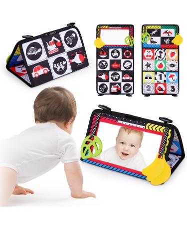 Sarsumir baby mirror toys foldable contrast book baby mirror sensors black and white fabric book mirror baby prone position for newborn 0-6 months number