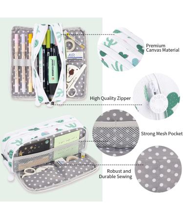 ANGOOBABY Large Pencil Case Big Capacity 3 Compartments Canvas Pencil Pouch for Teen Boys Girls School Students (Green Cactus) - Buy Online on SooperMarket.com