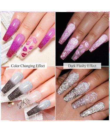 MSRUIOO Color Changing Reflective Gel Nail Polish - Temperature Activated Glitter Polish - Diamond Glitter Silver Pink Purple - Color Changing Gel - Buy Online on SooperMarket.com