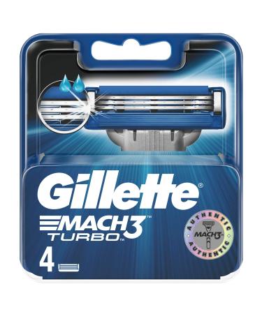 Gillette Mach3 Turbo Razor Blades Men Pack of 4 Razor Blade Refills Stronger Than Steel Blades Enhanced Lubrastrip