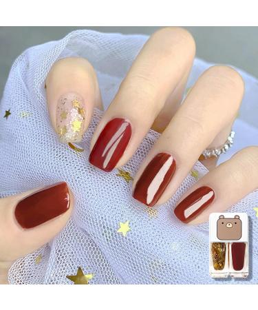 Glitter Red Nail Polish Set 2 In 1 Autumn Quick Dry Breathable Nail Varnish Shinny Sparkling No Need UV/LED Lamp Peel off Long Lasting Non-toxic Water Based Formula for Christmas Home DIY Nail Art - Buy Online on SooperMarket.com